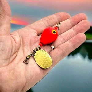 Vintage Fishing Lure Inline Pink/Red Bobber Body Gold Spinner Tail No Hook - Picture 1 of 10