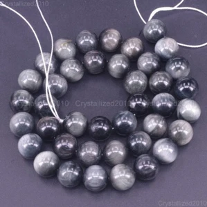 AA Natural Gemstone Gray Eagle Eye Round Loose Beads 4mm 6mm 8mm 10mm 12mm 15.5" - Picture 1 of 14