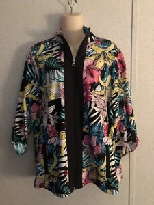 BLAIR womens size L full-zip 3/4 sleeve floral and black trim jacket - Picture 1 of 6