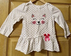 Bumble+Birdie Toddler Girls Size 5 Shirt Gold Polka Dots Cat Face Pink - Picture 1 of 5