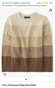 The Children’s Place Big Boys Kid Long Sleeve Sweater Crew Neck Cinnamon Stripe - Picture 1 of 5