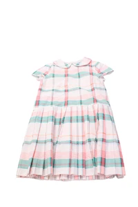 Jacadi Girls Short Sleeve Round Neck Zip Plaid Printed Dress Pink Size 10 - Picture 1 of 3