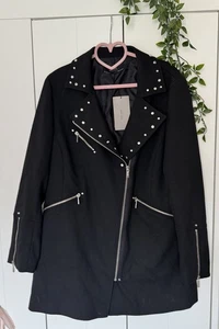 Ladies Zara Coat Size XL Size 14 Black Coat Zara Studded Coat Trench Coat 14 - Picture 1 of 11