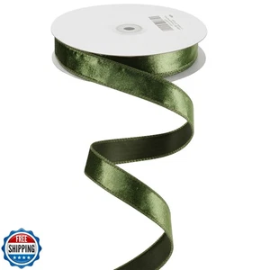 MEEDEE Green Velvet Ribbon 1 Inch Green Velvet Wired Ribbon 25 Yards Crushed - Picture 1 of 5