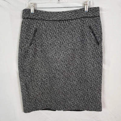 CYNTHIA ROWLEY Talla 10 Gris Tweed Preppy Trabajo Falda Lápiz Borde PU Bolsillos Abertura Foto 1 de 4