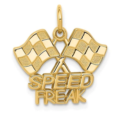 14k Yellow Gold Speed Freak Checkered Racing Flags Pendant - Image 1 of 4