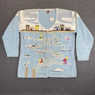 NUEVO De Colección Libro de Cuentos Tejidos Carolina Coast Cárdigan Suéter Grande Bordado Foto 1 de 4