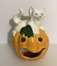 Halloween Ceramic Pumpkin And White cat candle Holder