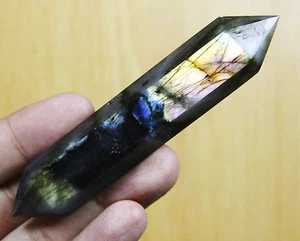61g ALTA QUALITÀ NATURALE Labradorite ORE/Fuoco BACCHETTA DOPPIA ESTREMITÀ GEMMA GUARIGIONE - Foto 1 di 12