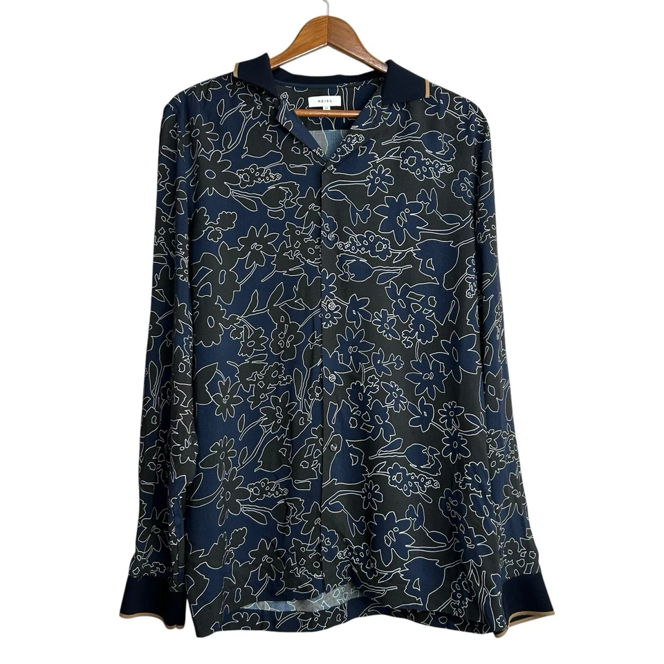Camisa REISS Majesty Tejida Borde Ombre Floral Para Hombre Talla Mediana Azul Abotonada Foto 1 de 4