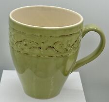 Pier 1 One Imports Antique Floral Green Embossed Coffee Tea Cup Mug