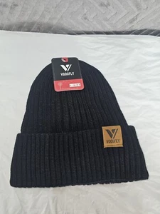 NWT Vgogfly Adult Black Ribbed Knit Roll Cuff Beanie Cap Trapper Hat One Size - Picture 1 of 6