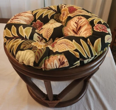 Vintage Rattan Ottoman MCM Bamboo Stool 18”W 13”H With Pad/Pillow - Image 1 of 4