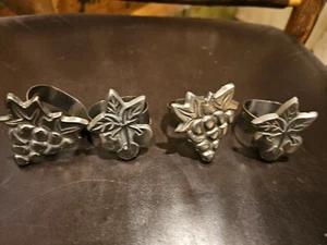 Set 4 Vintage Fruit Shaped Napkin Rings Pewter? Cherries, Grapes, - Picture 1 of 4
