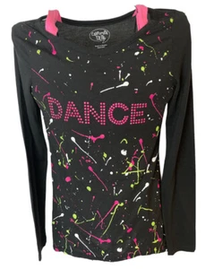 California Talk Girls Size XL Dance Top Black Long Sleeve Puff Paint Splatter - Picture 1 of 10