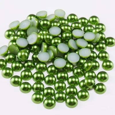 200 Dark Green Color Acrylic FlatBack Half Pearl Bead Flat Back 10mm Scrapbook - Image 1 of 4