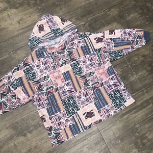VINTAGE Aztec Tribal Print 3/4 Sleeve Hooded Shirt FADED NO SIZE TAG 90's (L) - Picture 1 of 9