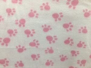 Rare pink dog paw print fleece fabric on white, 60" wide, sold by the yard!