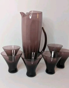 Vintage Amethyst Morgantown 60er Jahre Krug & Cocktailglas 7er Set - Bild 1 von 7