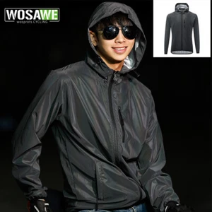 WOSAWE Cycling Sports Windbreaker Windproof Full Reflective Hooded Jacket Unisex - Picture 1 of 17