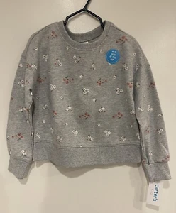 Carter's Kids Girls Floral 100% Cotton French Terry Long Sleeve Top Gray Sz 5 - Picture 1 of 4