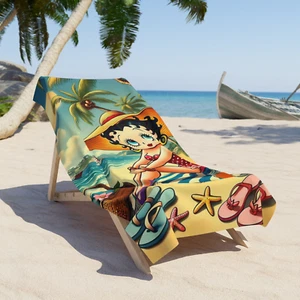 Betty Boop Beach Towel with Summer Vibes, Colorful Lounge Towel, Retro Cartoon - Picture 1 of 9