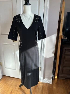 XOXO Mujeres Negro Largo Tejido Elástico Vestido Cuello en V Mangas Medias Pullover Talla Lg Forrado Foto 1 de 4