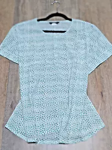 J Crew Top Womens Medium Green Polka Dot Print Short Sleeve Casual Preppy - Picture 1 of 7