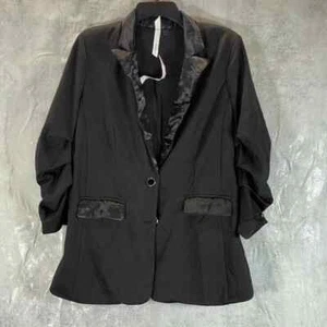 NY Collection Women's Petite Black Two-Button Satin Lapel Ponte Blazer SZ P/M - Picture 1 of 9
