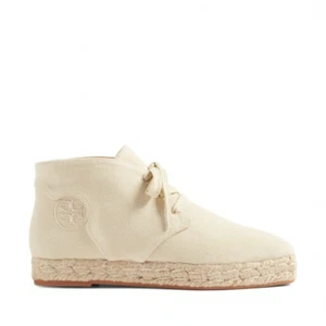 Tory Burch Cloth Espadrille Boot Beige Ankle Bootie Lace Up Women's 10.5 Defect - Picture 1 of 9