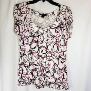 Top de manga corta Banana Republic nuevo sin etiquetas blanco púrpura negro estampado abstracto talla pequeña - Imagen 1 de 7