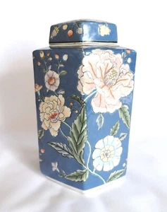 Blue Hexagonal Macau Covered Jar / Vase cm high - Picture 1 of 18