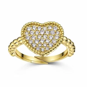 Ring Damen Gold Zirkonia weiß Herz 24 Karat vergoldet WASSERFEST R3406DL - Picture 1 of 1