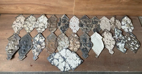 15 sq ft  Antique  Tin Ceiling Pieces Shabby Tile Chic VTG Crafts 73-23A Cover