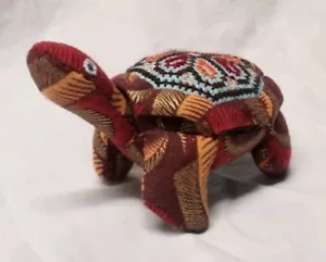 Statuetta Tartaruga Vintage Da Collezione Tessuto Modello Patchwork Ricamata - Foto 1 di 9