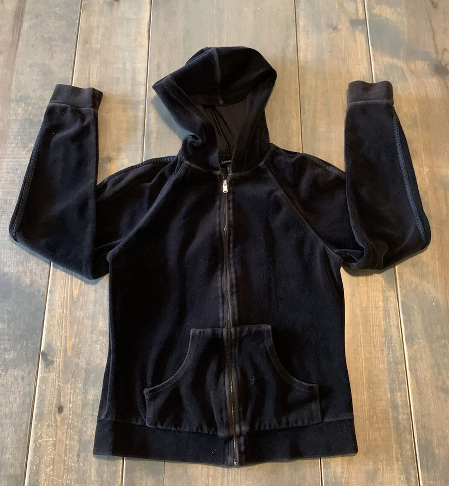 Chaqueta con capucha Express para mujer de manga larga de terciopelo negro con cremallera completa talla: pequeña   Foto 1 de 4