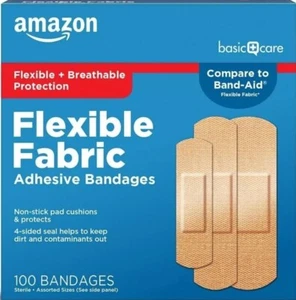 Breathable Bandages Assorted Sizes - Flexible Fabric, Non-Stick Pads, 100 Count - Picture 1 of 7