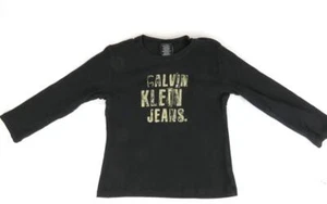 Calvin Klein Jeans Stretch Long Sleeve Sz.S Black W/ Distressed Logo Rhinestones - Picture 1 of 8