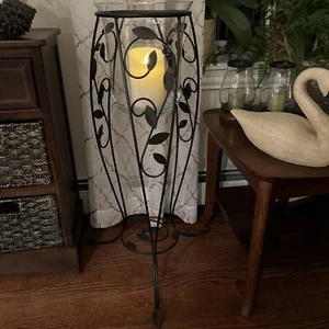 PARTYLITE "VERONA" 3-WICK FLOOR CANDLEHOLDER w/GLASS HURRICANE ~ RETIRED ~ RARE - Picture 1 of 6