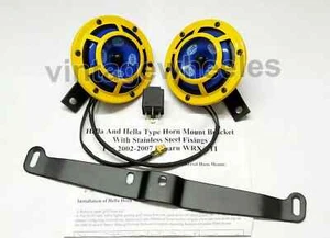 Hella Yellow Panther Sharp Tone Dual Horn Fits Subaru 2002-07 Mounting Bracket - Bild 1 von 2
