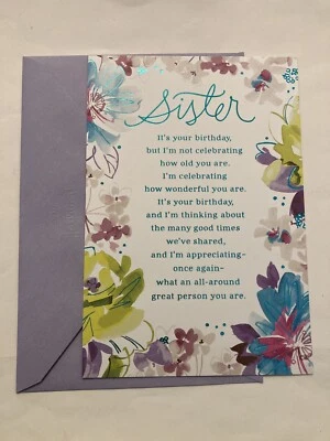 "Hermosa tarjeta de felicitación de 5,5""x8"" con sello de feliz cumpleaños hermana" Foto 1 de 4