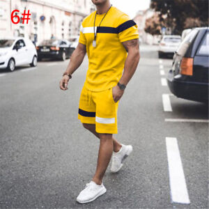 Summer Outfit 2-Piece Set Sweatsuit Short Sleeve T Shirt and Short 4 Style Men's