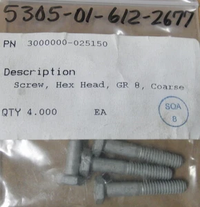 5305-01-612-2677 3000000-025150 Qty 4 Screw, Cap, Hexagon Head - Picture 1 of 1