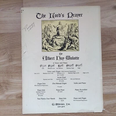 Partitura de piano rara 1935 vintage Albert Hay Malotte 'The Lords Prayer' Foto 1 de 4