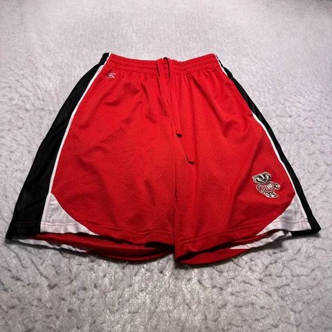 Wisconsin Badgers Colosseum Activewear Shorts Mens Large L Red Striped Polyester Cover