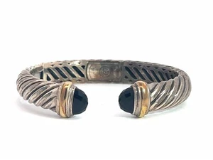 David Yurman Sterlingsilber 18 K Gelbgold & Onyx aufklappbares Armreif Armband 10 mm - Bild 1 von 7