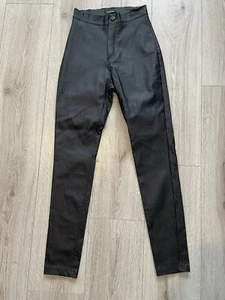 Boohoo Black Wet Look Skinny Zip Fly Trousers Pants Size 4 L28 Party Out - Picture 1 of 2
