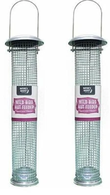 Set Mit Zwei Vogel Nuss Futterspender Hängend Metallnetz Groß 31cm, Muttern - Bild 1 von 3