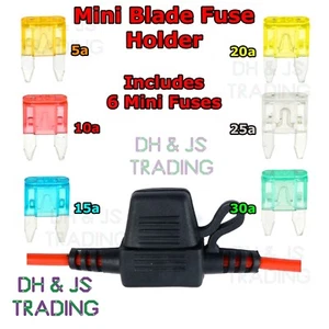 In Line Mini Blade Fuse Holder with 6 Fuses 12V 30A Car Automotive In-Line AWG - Picture 1 of 1