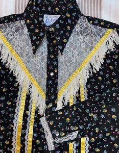 Vintage Rockmount Ranch Wear Western Pearl Snap Prairie Garden Floral Lace XS - Picture 1 of 11